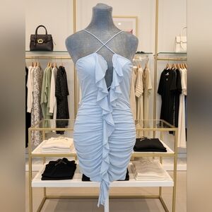 Marthea Light Blue Ruched Ruffle Strappy Bodycon Mini Dress Size M